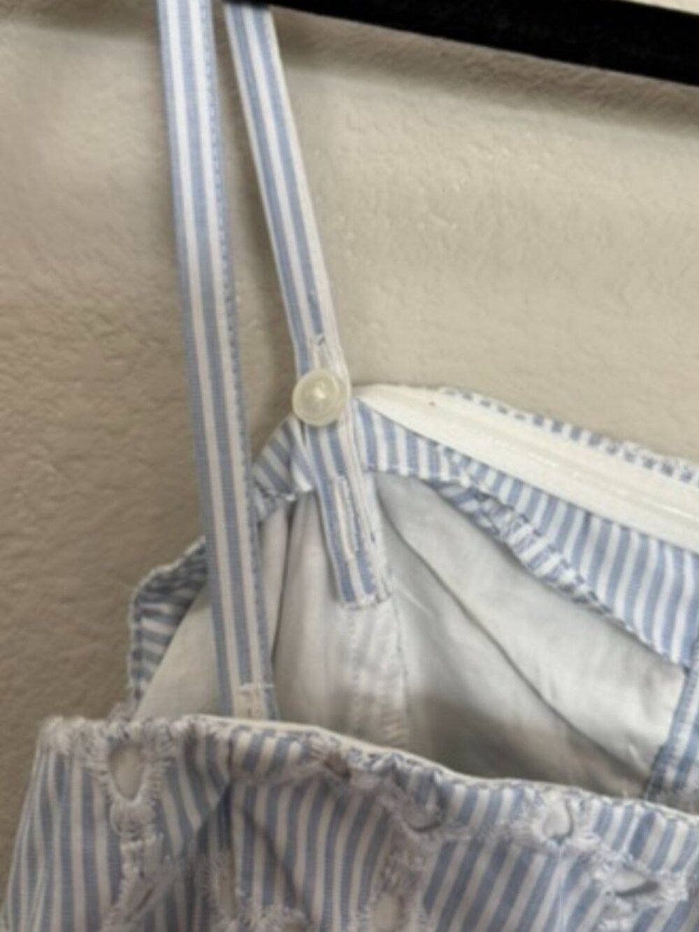 Banana Republic Blue & White Striped Eyelet Belted Sleeveless Midi Dress Size 4 - Picture 5 of 7